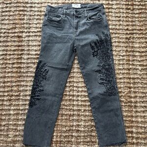 We The Free Charcoal Jeans with Black Floral embroidery-black- women’s size 28